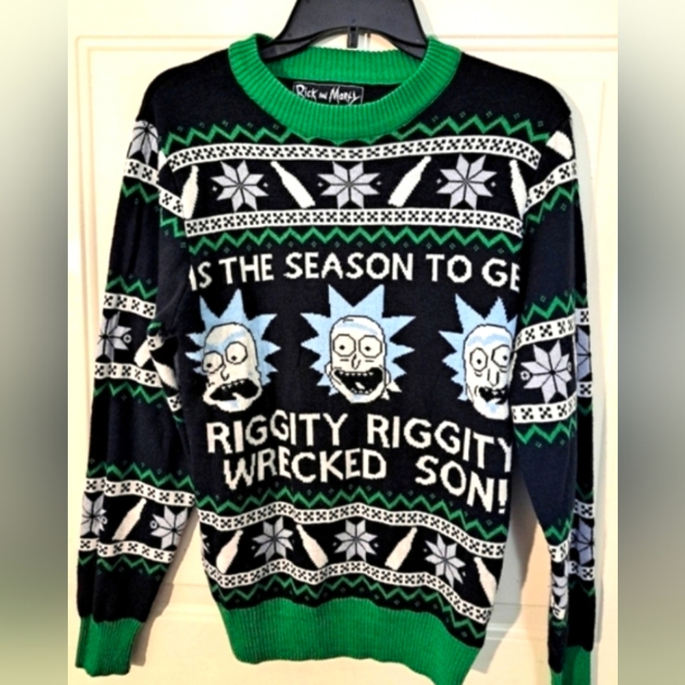 Rick & Morty Christmas Sweater Black & Green size S